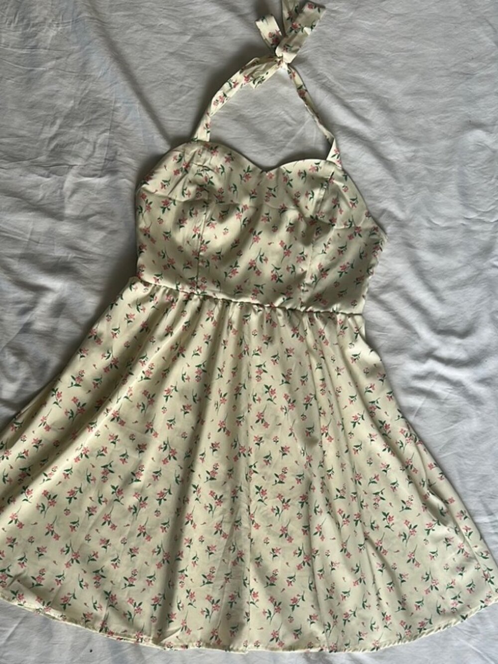 Sweetheart Neck Halter Floral Mini Dress